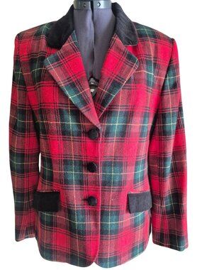 Norton McNaughton Vintage Red Tartan Plaid Blazer Jacket Size 8